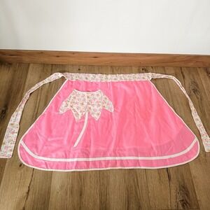 Vintage Apron 1950's Pink Floral Tulip Waist Grannycore‎ Cottage
